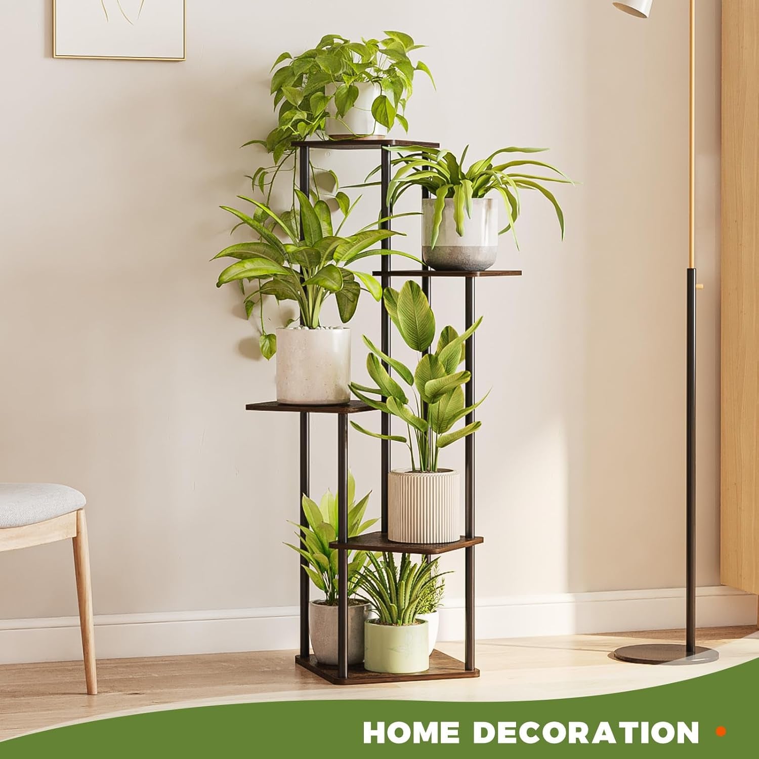 5 Tier Plant Stand Indoor, Corner Metal Plant Shelf for Multiple Plants, Tall Black Flower Stand for Patio Garden Balcony Living Room Bedroom