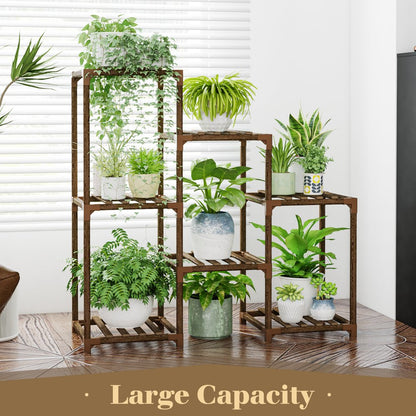 Plant Stand Outdoor Black Plant Shelf Indoor Tiered Plant Table for Multiple Plants 3 Tiers 7 Potted Ladder Plant Holder Table Plant Pot Stand for Window Garden Balcony Living Room