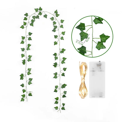 2Meter Fake Green Leaf Ivy Vine with LED Lights String for Home Bedroom Decor Wedding Glowing Artifical Plant Garland Home Decor