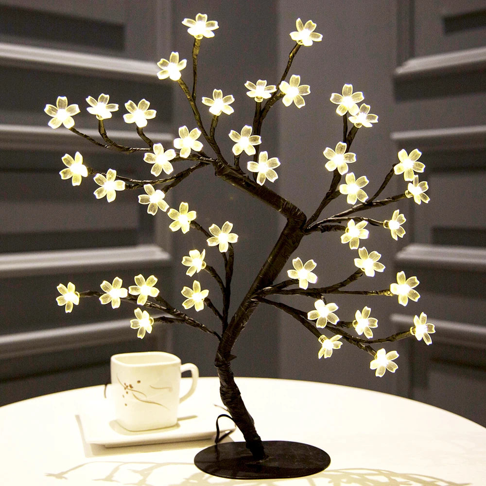 LED Tree Table Lamp Cherry Blossom Glowing Tree Light DIY Branches Festival for Home Christmas Wedding Night Light Decor