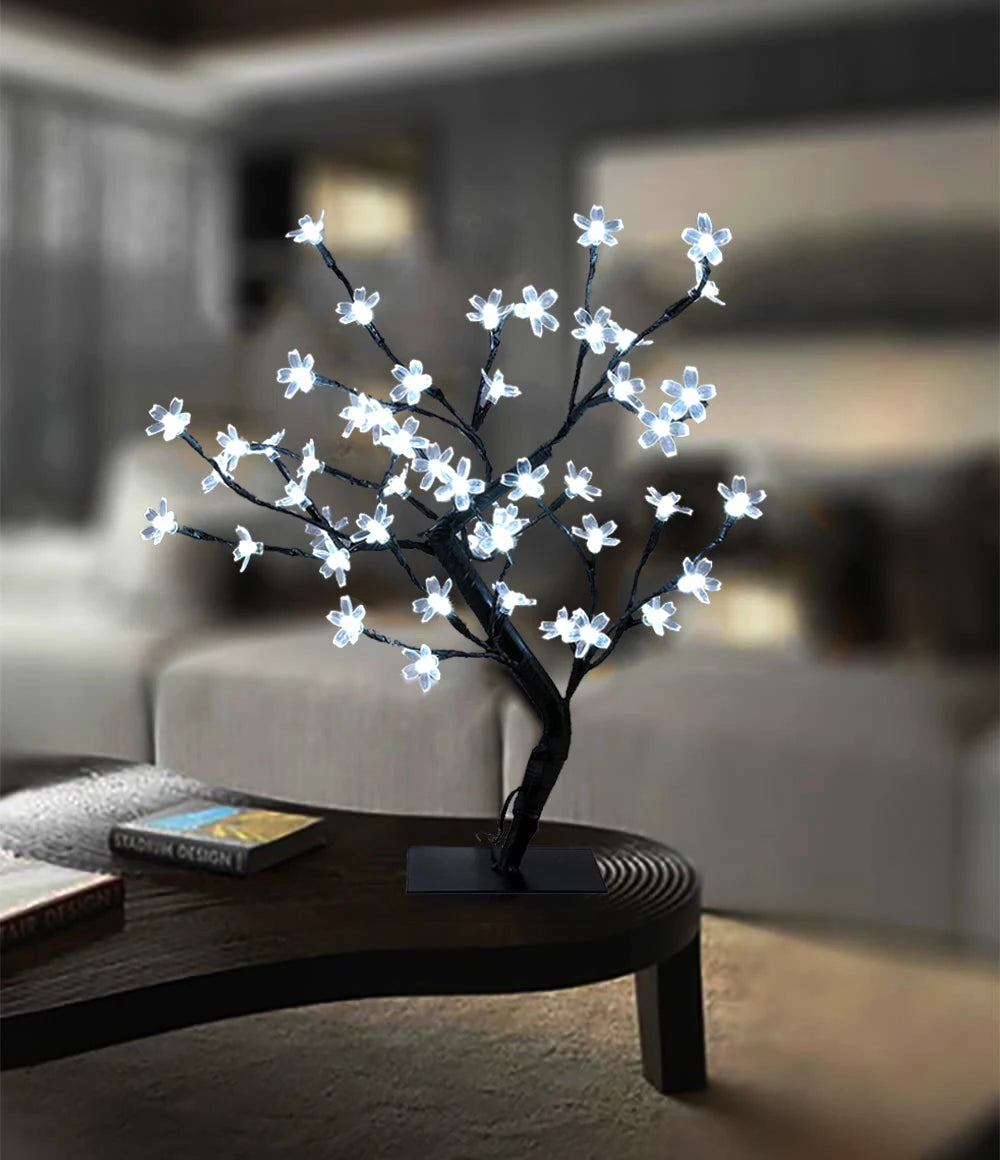 LED Tree Table Lamp Cherry Blossom Glowing Tree Light DIY Branches Festival for Home Christmas Wedding Night Light Decor