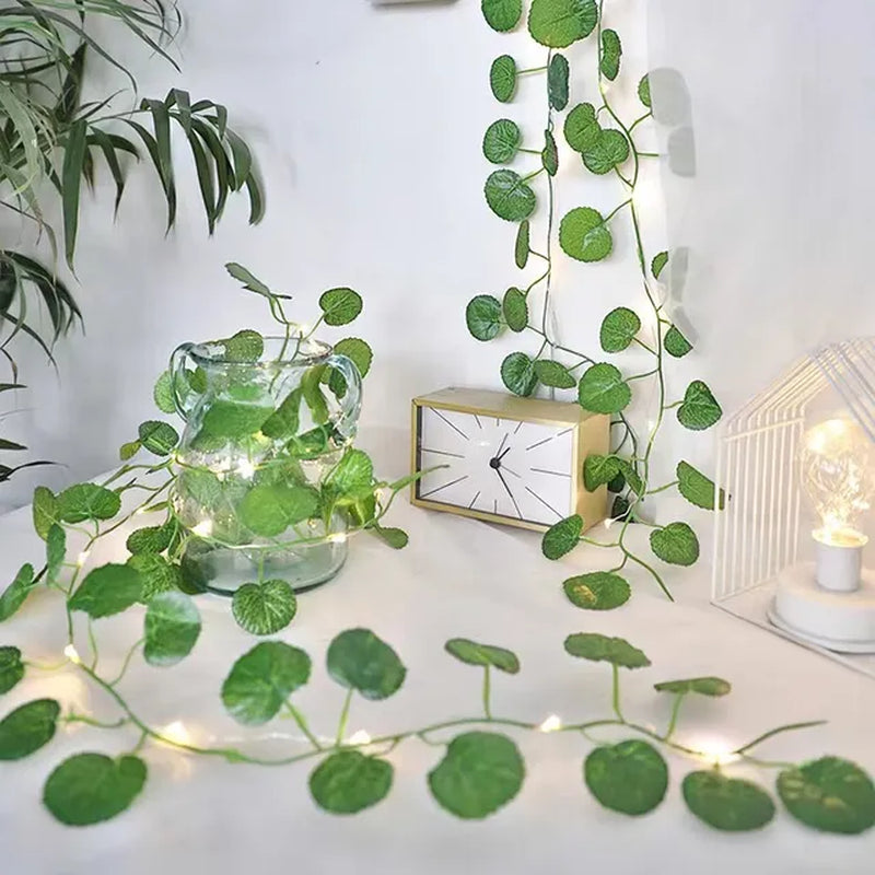 2Meter Fake Green Leaf Ivy Vine with LED Lights String for Home Bedroom Decor Wedding Glowing Artifical Plant Garland Home Decor