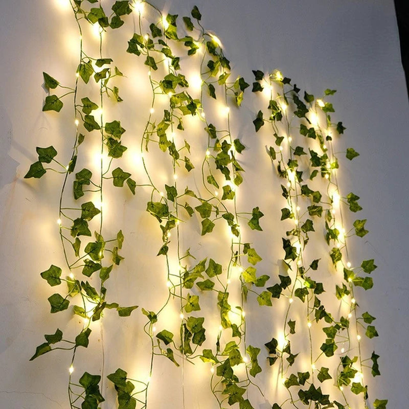 2Meter Fake Green Leaf Ivy Vine with LED Lights String for Home Bedroom Decor Wedding Glowing Artifical Plant Garland Home Decor