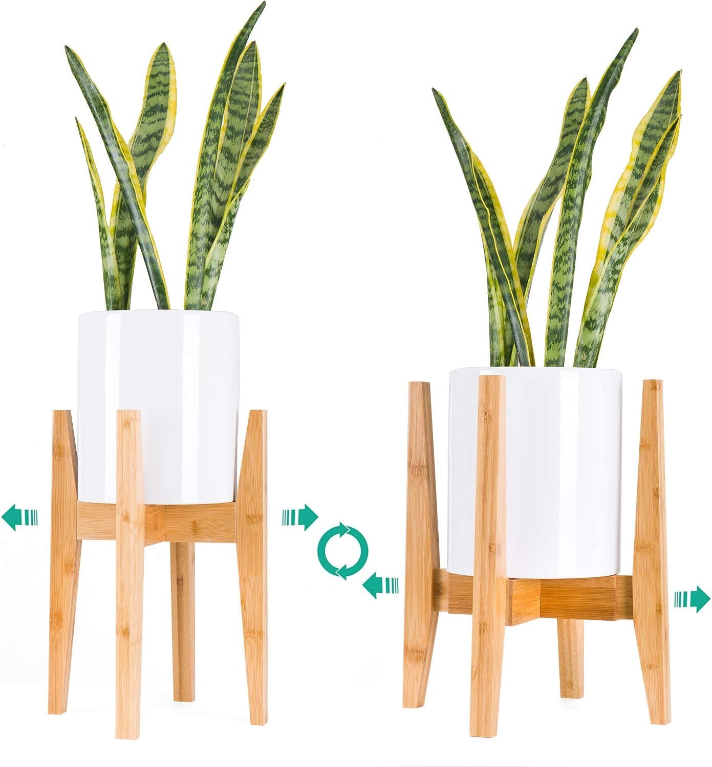 Plant Stand - Adjustable Indoor Plant Stand, Mid Century Bamboo Flower Pot Holder Indoor Display Rack Rustic Decor, Fits 8 to 12 Inch Pots (Natural Color)