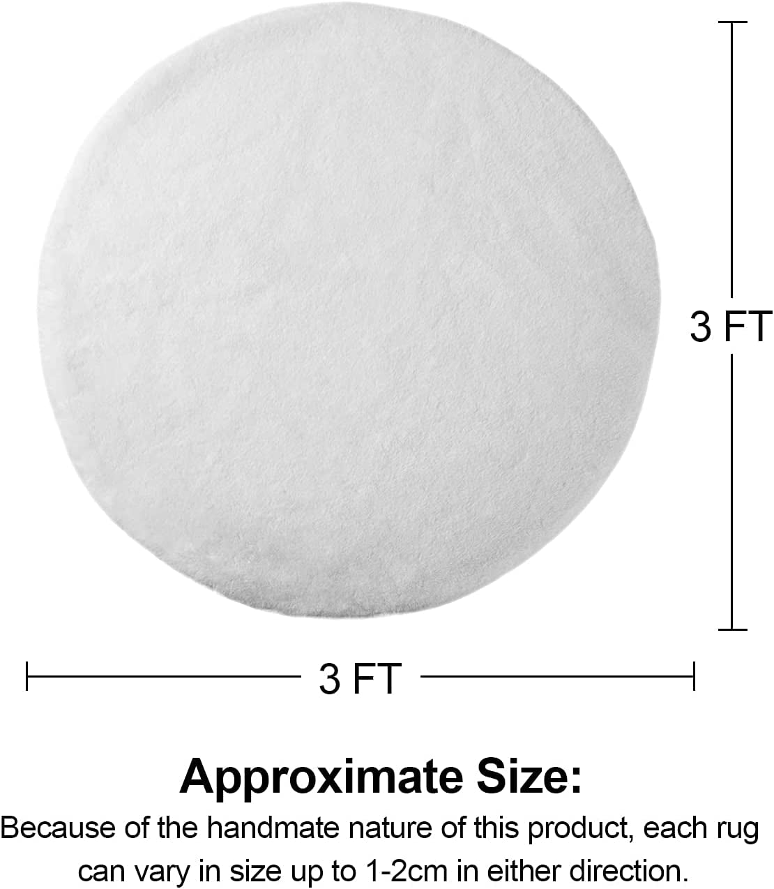 Ultra Soft round Faux Fur Area Rug for Bedroom 3X3 Fluffy Plush Circle Rug Shaggy Circular Rug Floor Carpet Mat for Teens Girls Baby Nursery Room,Dorm, White