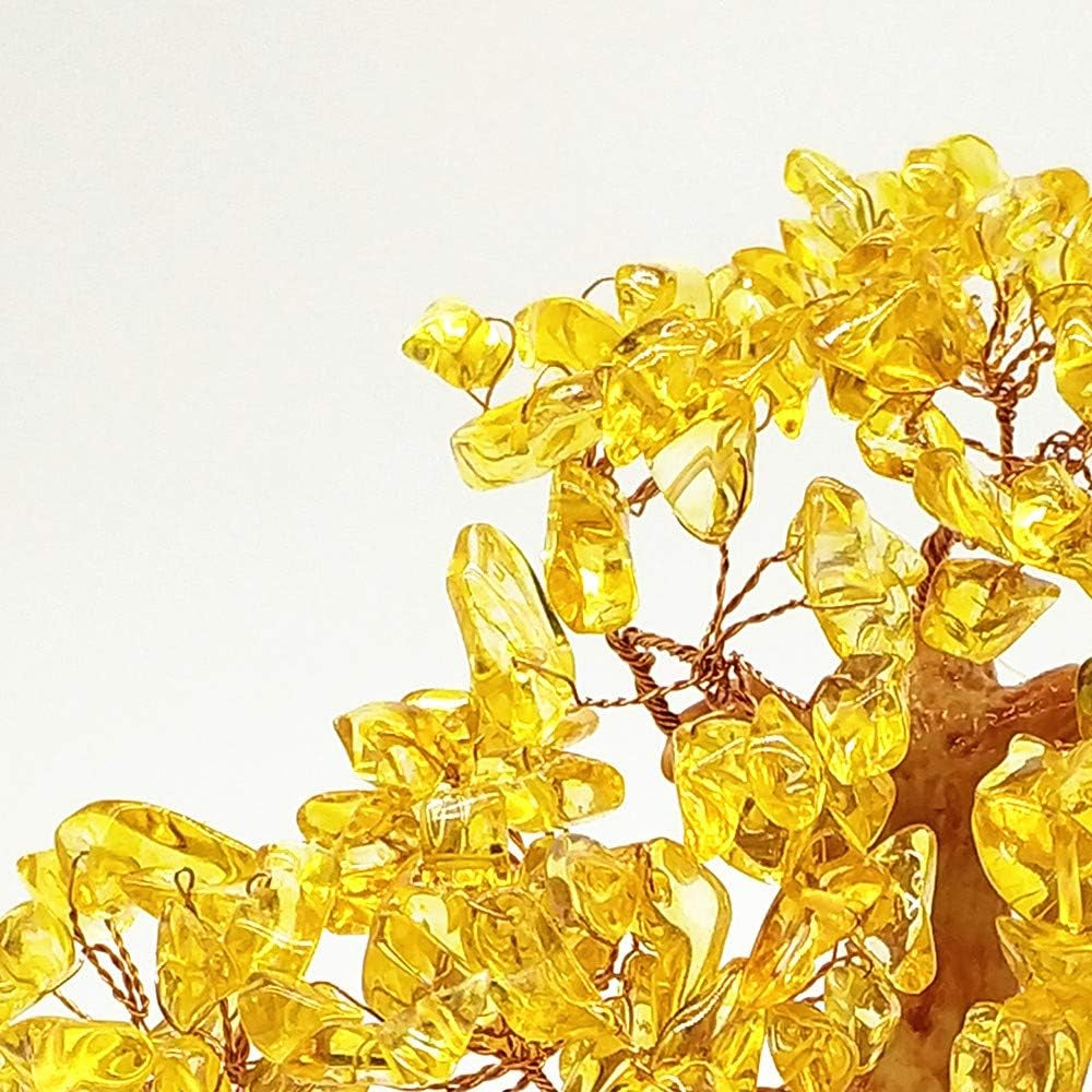 Feng Shui Quartz Crystal Money Tree Bonsai Style Decoration for Luck and Wealth (Yellow)