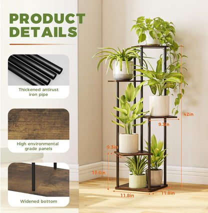 5 Tier Plant Stand Indoor, Corner Metal Plant Shelf for Multiple Plants, Tall Black Flower Stand for Patio Garden Balcony Living Room Bedroom