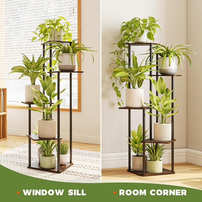 5 Tier Plant Stand Indoor, Corner Metal Plant Shelf for Multiple Plants, Tall Black Flower Stand for Patio Garden Balcony Living Room Bedroom