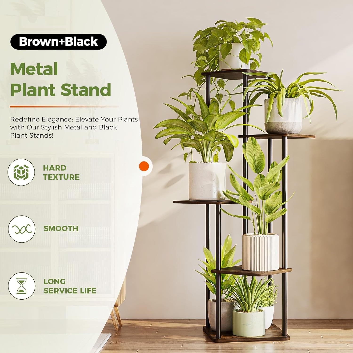 5 Tier Plant Stand Indoor, Corner Metal Plant Shelf for Multiple Plants, Tall Black Flower Stand for Patio Garden Balcony Living Room Bedroom