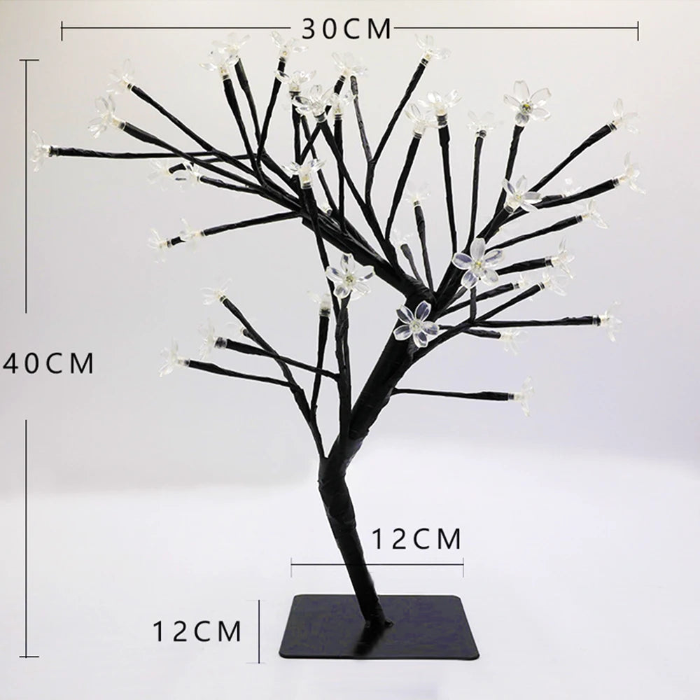 LED Tree Table Lamp Cherry Blossom Glowing Tree Light DIY Branches Festival for Home Christmas Wedding Night Light Decor