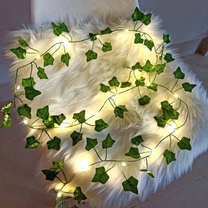 2Meter Fake Green Leaf Ivy Vine with LED Lights String for Home Bedroom Decor Wedding Glowing Artifical Plant Garland Home Decor