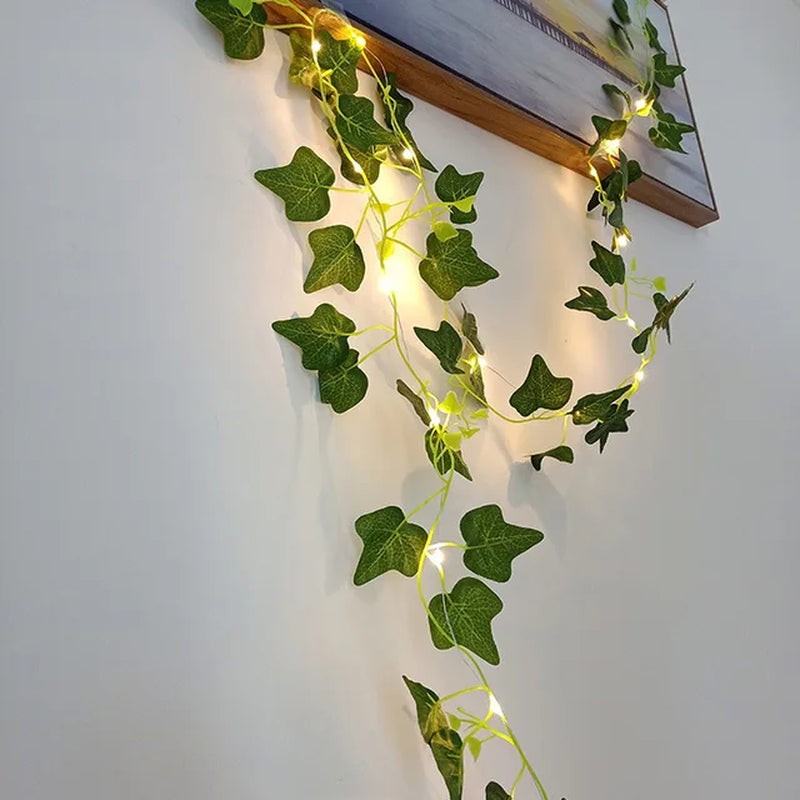 2Meter Fake Green Leaf Ivy Vine with LED Lights String for Home Bedroom Decor Wedding Glowing Artifical Plant Garland Home Decor