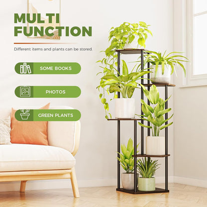 5 Tier Plant Stand Indoor, Corner Metal Plant Shelf for Multiple Plants, Tall Black Flower Stand for Patio Garden Balcony Living Room Bedroom